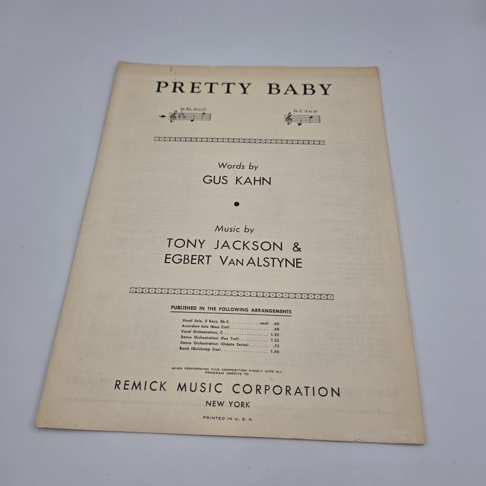 Pretty Baby Piano & Voice Sheet Music‎ By Kahn, Jackson & VanAlstyne Vintage
